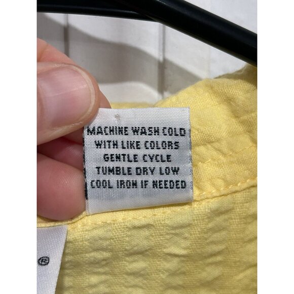 Hillard & Hanson Womens XL Yellow Textured Button-Up Shirt Lightweight Top - Picture 7 of 9